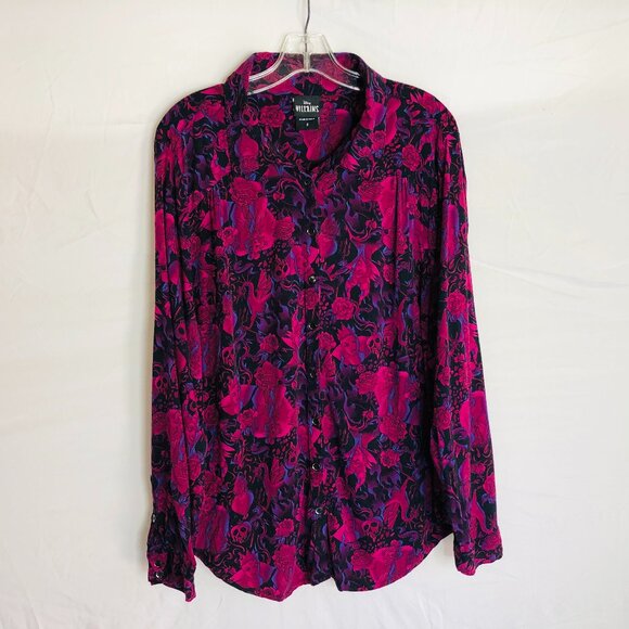 Disney Villains Maleficent Women's Plus Size 2 Long Sleeve Button Up Blouse Top - Picture 1 of 5